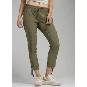Prana Bindi Green Ankle Tie Pant Pull On Drawstring Ruched Leg Athleisure Small